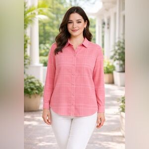 NEW Liz Baker Pink Grid Pattern 2 Peice Button Down Shirt and Tank Top